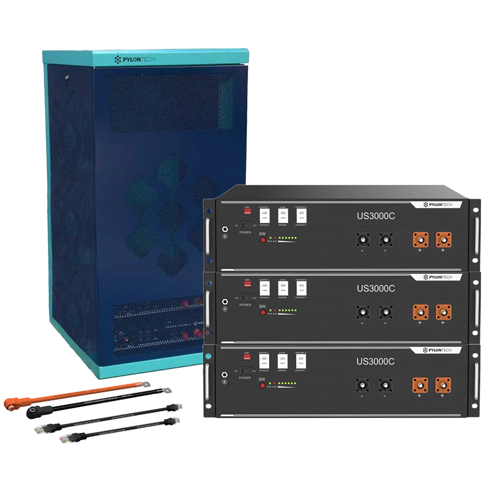 Pylontech 3x us3000c LiFePO4 battery 10.5kWh with inverter connection cable set and battery cabinet