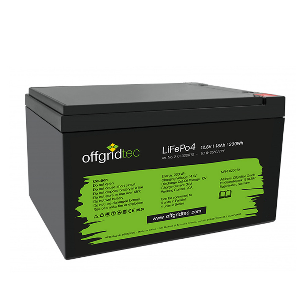 Offgridtec LifePo4 Akku 12/18 12,8V 18Ah BMS integriert 224Wh