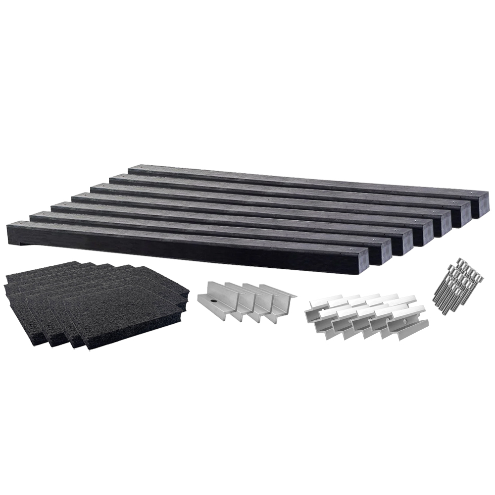 Montageset für 6 Solarmodule mit sieben 0° Wattstone Betonsockeln, Schutzmatten, Klemmen und Schrauben