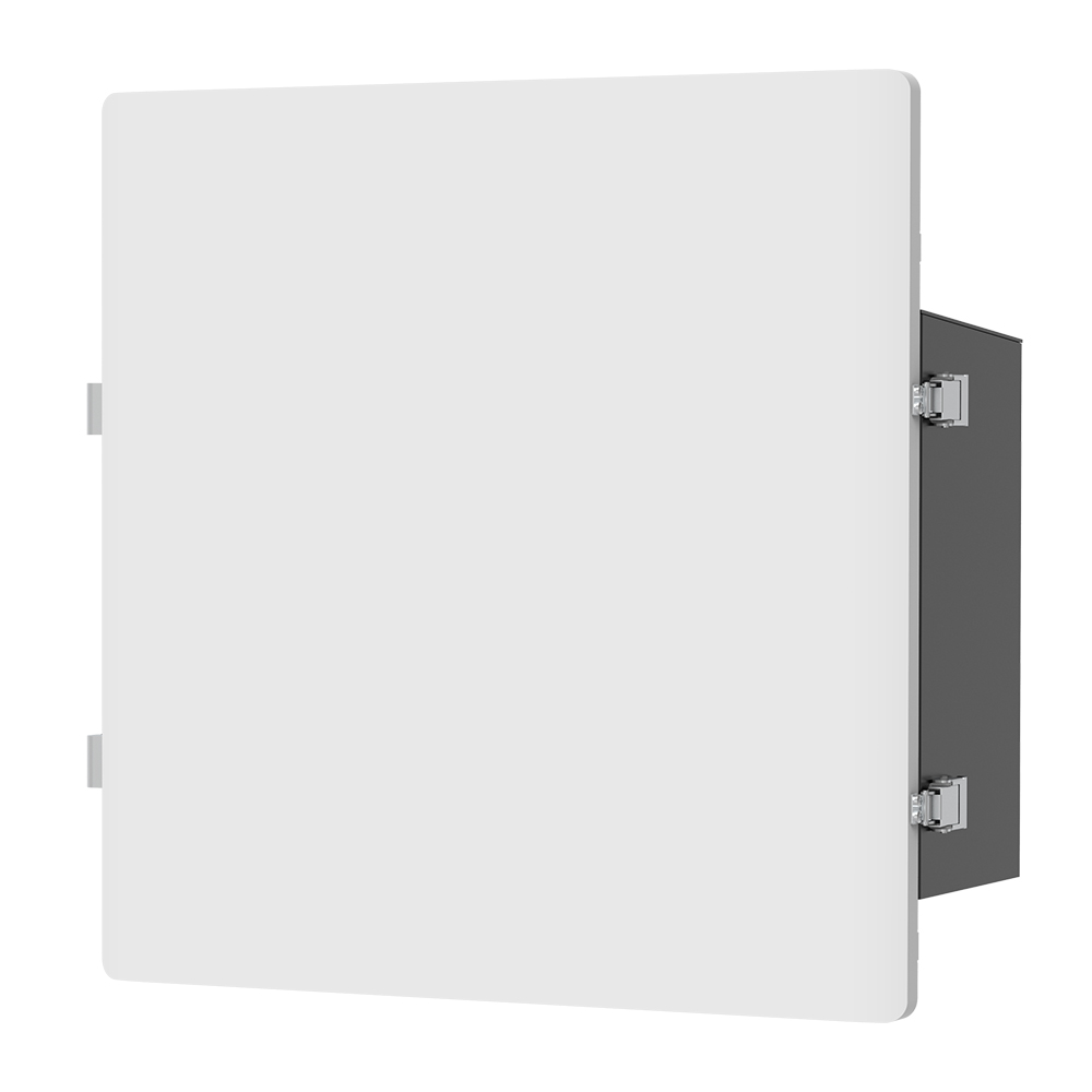 Schrägansicht der Solax X3-Matebox V1.4 Advanced mit weißer Frontklappe und dunkelgrauem Gehäuse, seitlich verriegelt