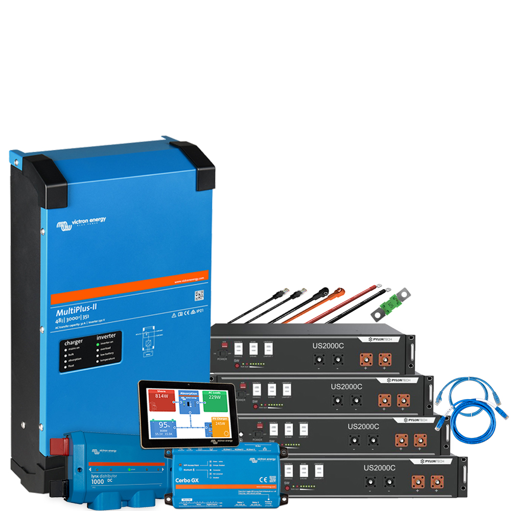 Backup system with 4.8KkWh Pylontech LiFePo4 storage and MultiPlus ii 48/3000 Victron Energy inverter 1-Phase