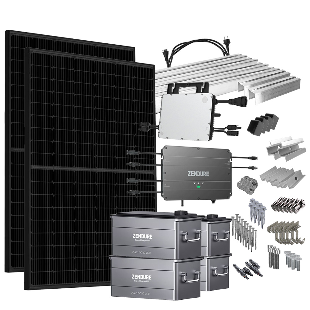 Offgridtec® SolarFlow 3.84 kWh storage tank 860w hms-800w-2t balcony power station with Schuko connection - 5m connection cable - tiled roof installation set