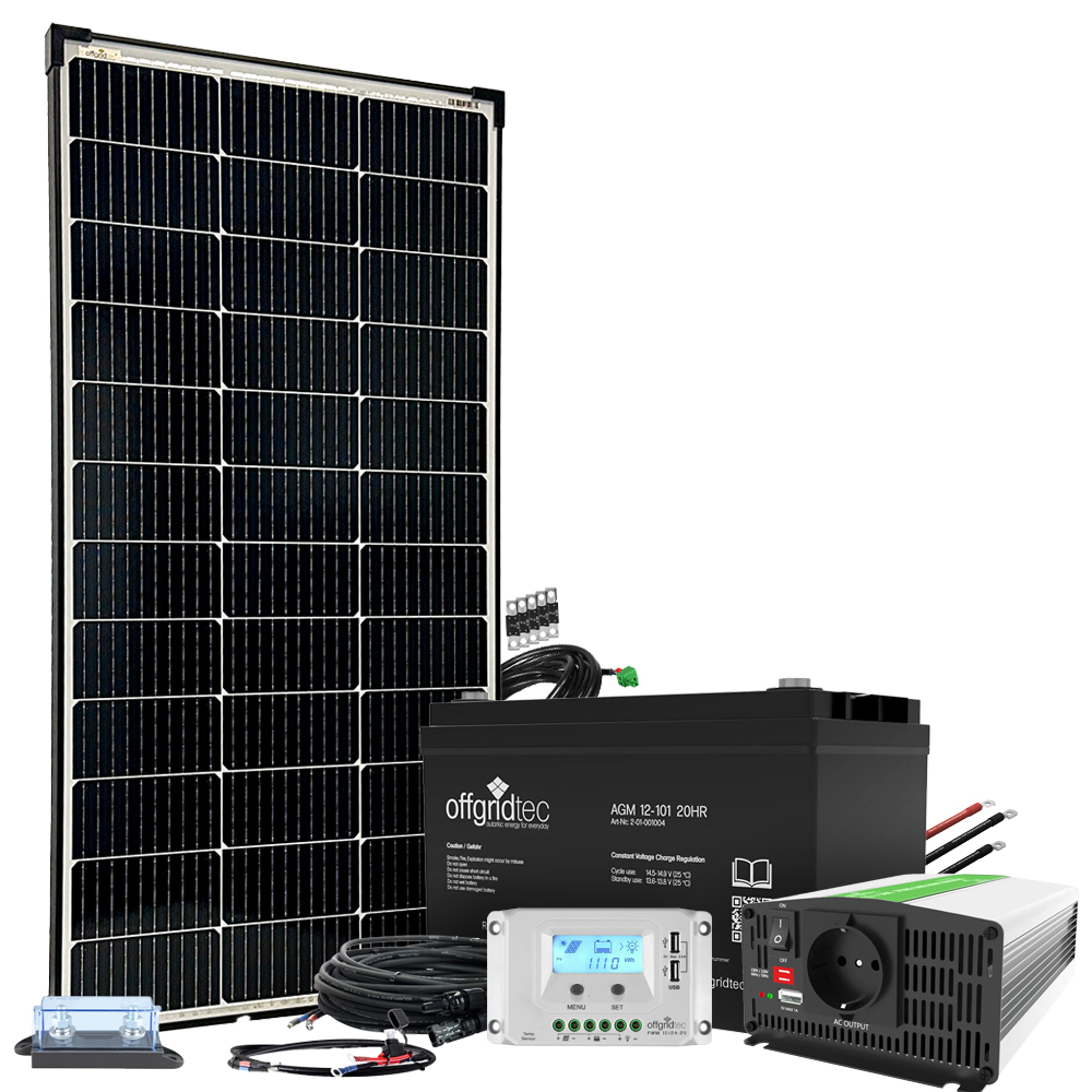 Offgridtec® Autarkic S-Master 130W Solar System 101Ah AGM 500W AC Output