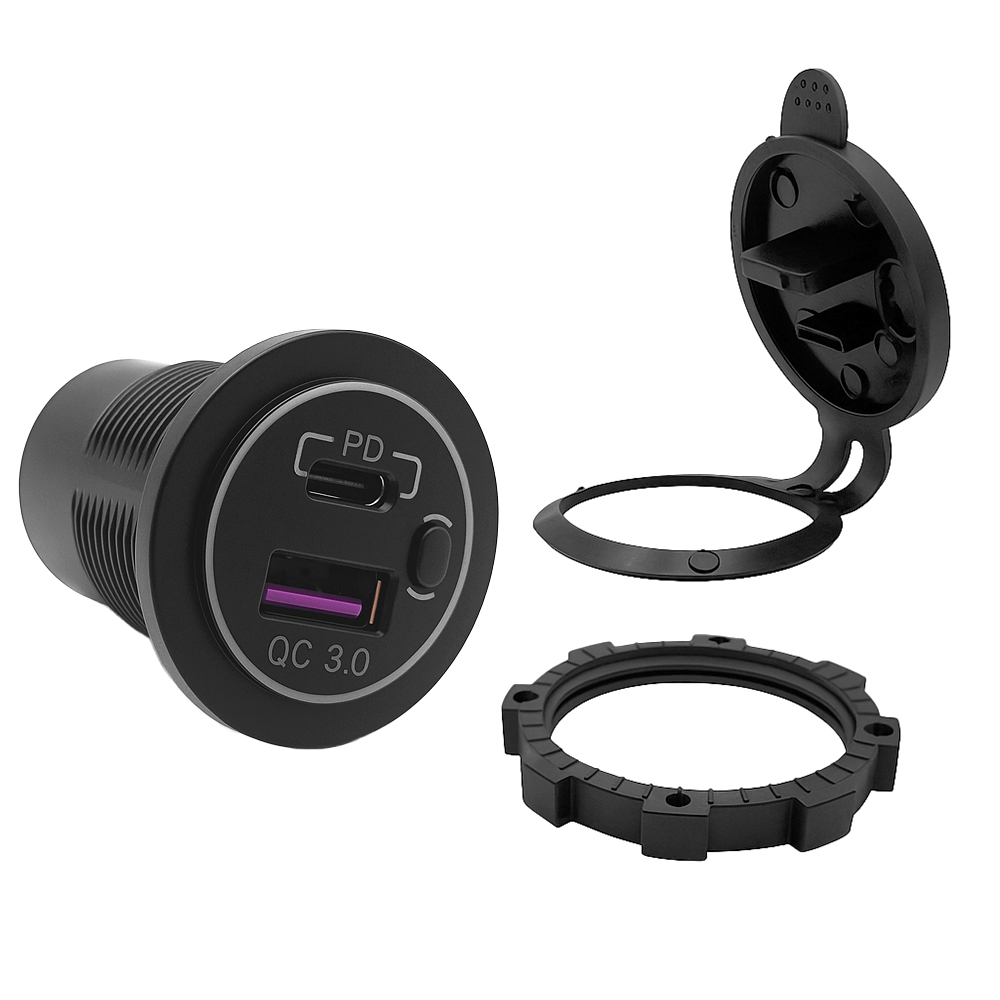 Offgridtec USB-Doppelsteckdose 12V/24V 2x 18W USB-A + USB-C Kfz-Ladeadapter mit Abdeckung
