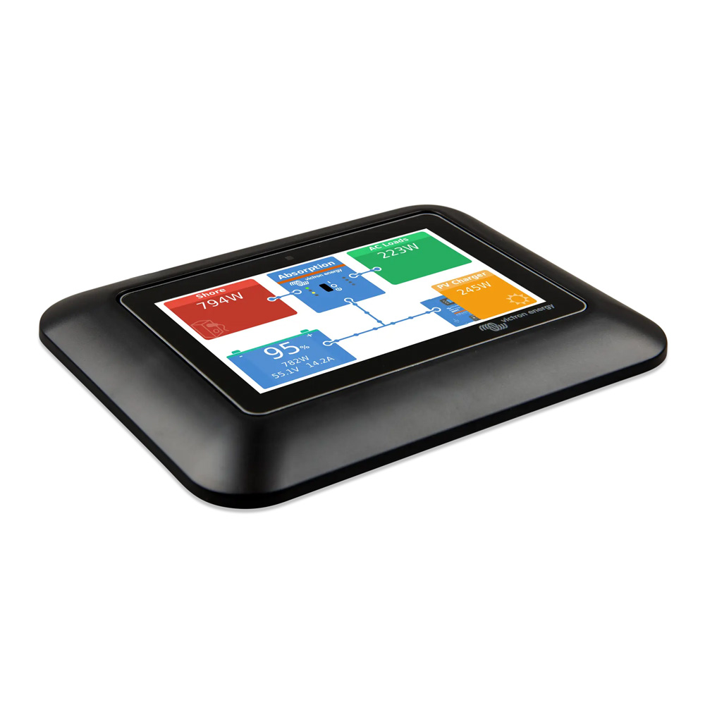 Schrägansicht auf den montierten Adapter aus Blende und Halterung am GX Touch 50 Gerät