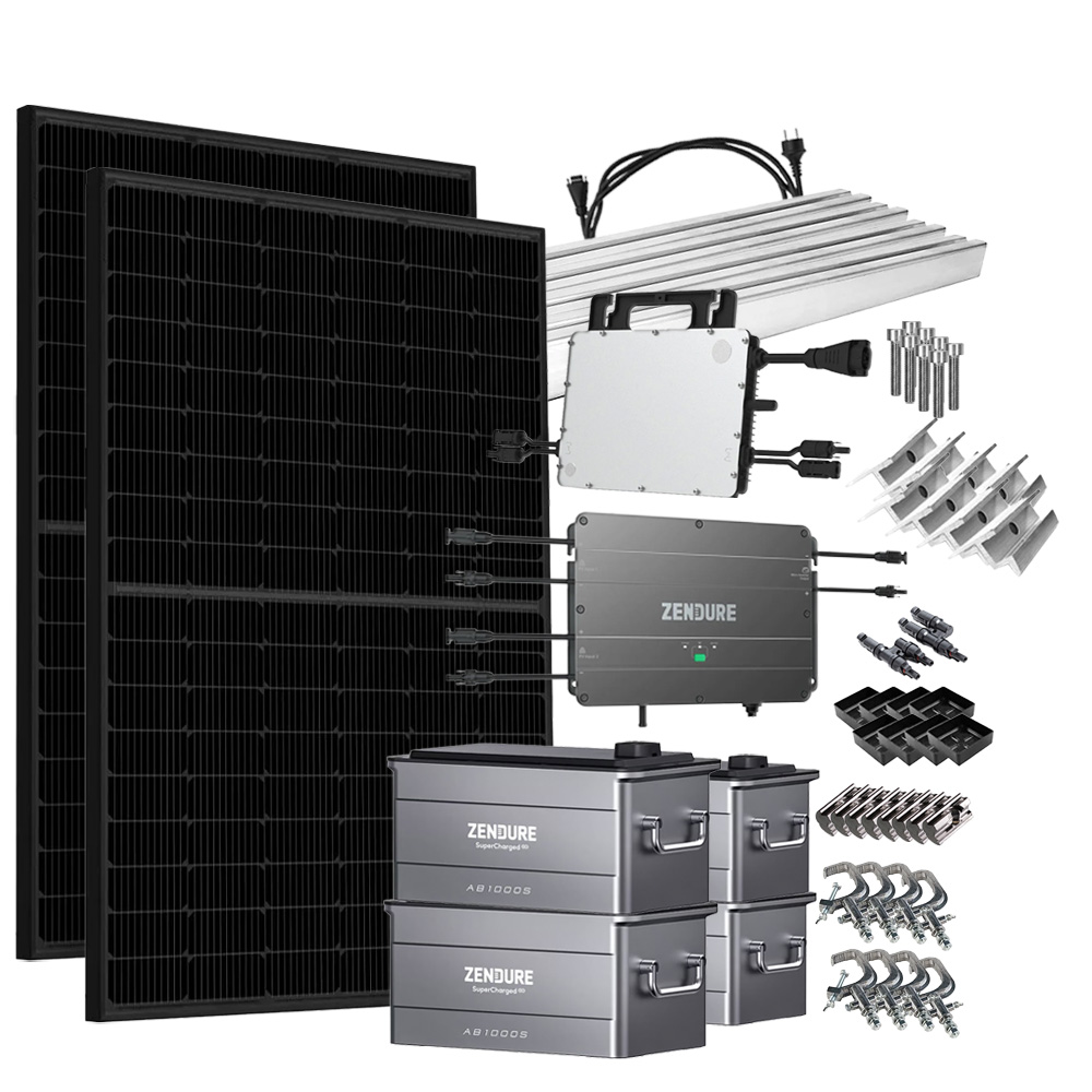 Offgridtec® SolarFlow 3,84 kWh Speicher 860W HMS-800W-2T Balkonkraftwerk mit Schuko-Anschluss - 5m Anschlusskabel - Montageset Balkongeländer