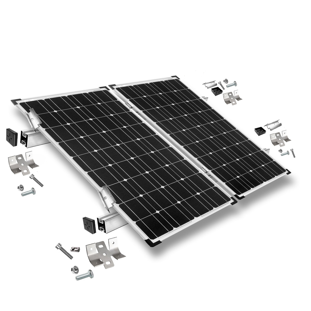 Befestigungskit in silber für zwei Solarmodule mit 40mm Rahmenhöhe