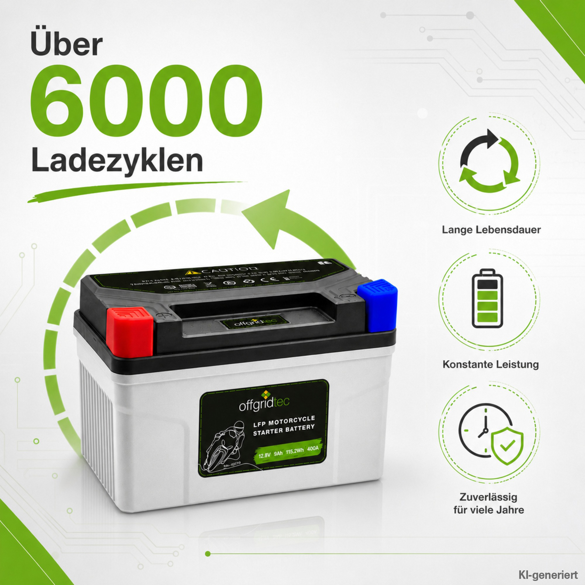graue Motorradbatterie - über 6000 Ladezyklen