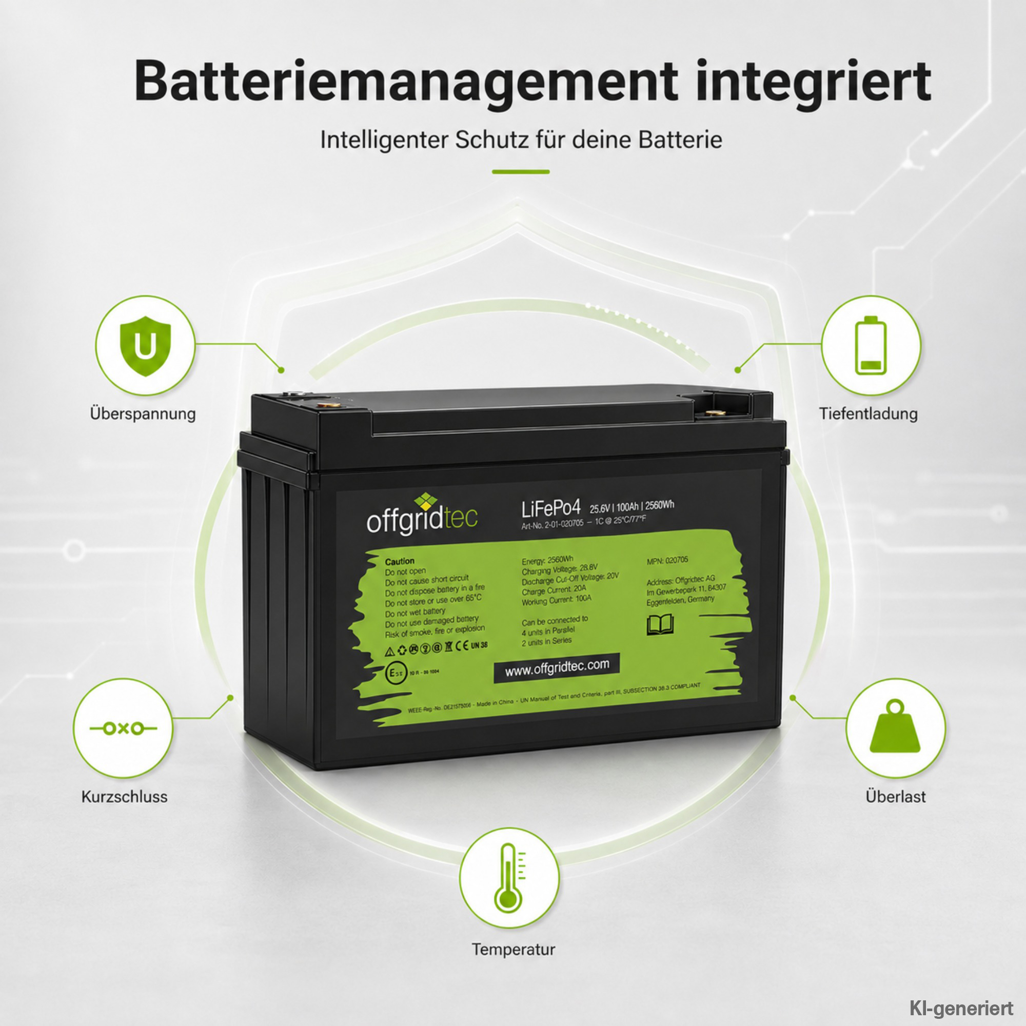 schwarze Offgridtec LiFePO4 Batterie 24V 100Ah integriertes Batteriemanagement