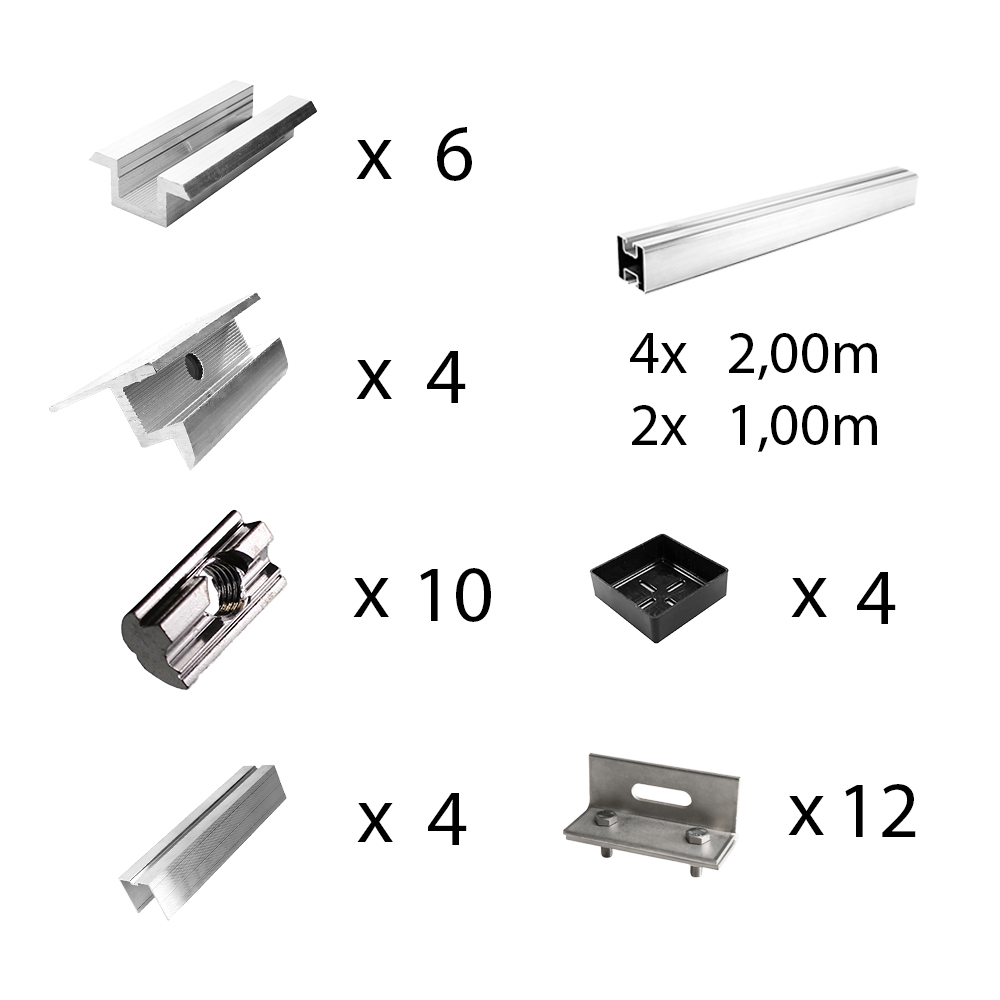 Befestigungskit mit Stehfalzklemmen für Schrägdachmontage 4 Solarpanele Rahmenhöhe 40mm