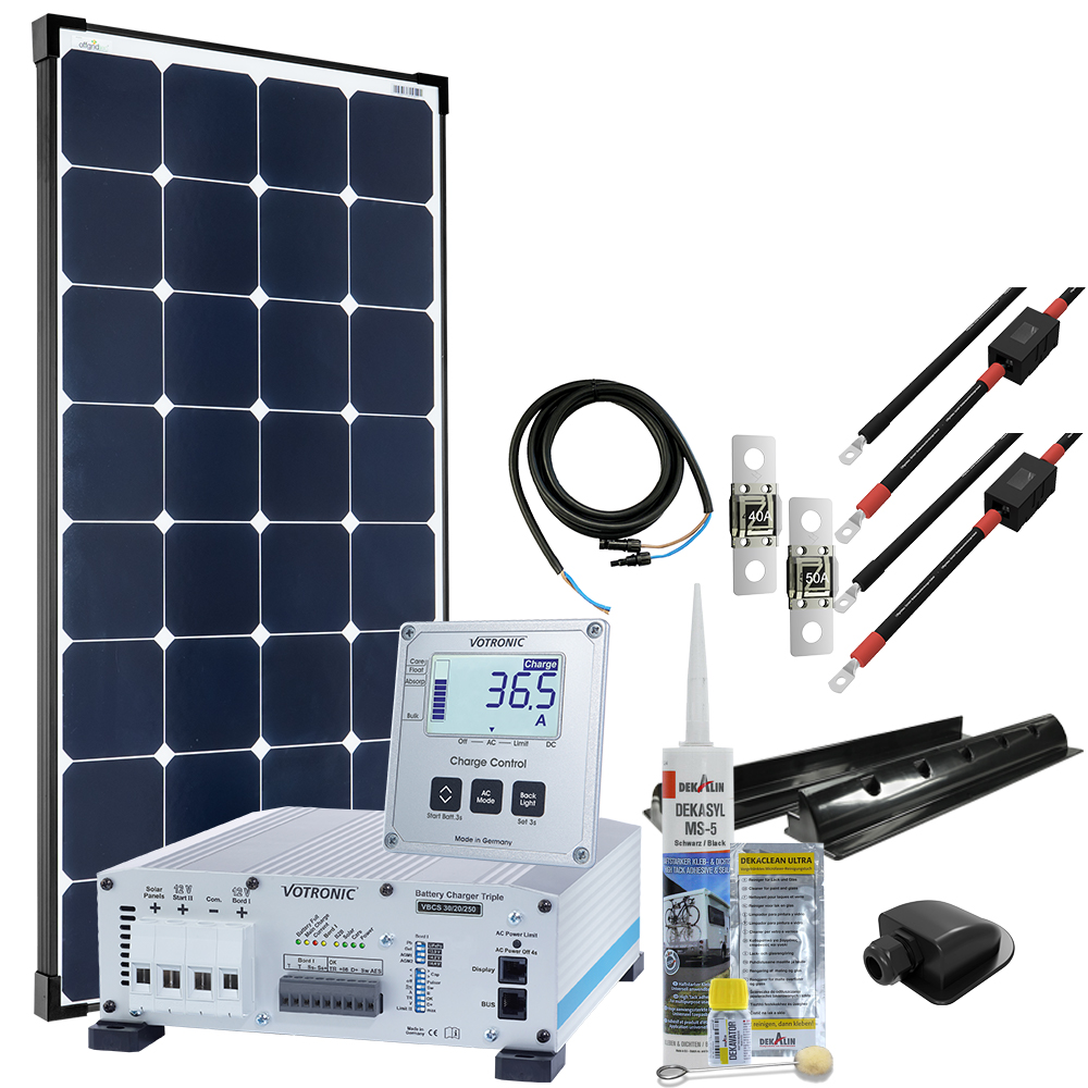 Offgridtec mTriple S camper solar system with 1 x 120W solar module 30/20/250 Votronic Triple Charger and 1247 Charge Control Display