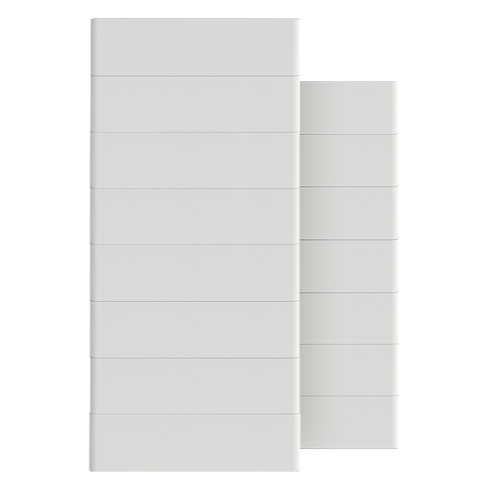 Weißes T-BAT Hochvolt-Batteriesystem mit 13 TP-HS36 Hochvoltbatterien und einem TBMS-MCS0800E BMS