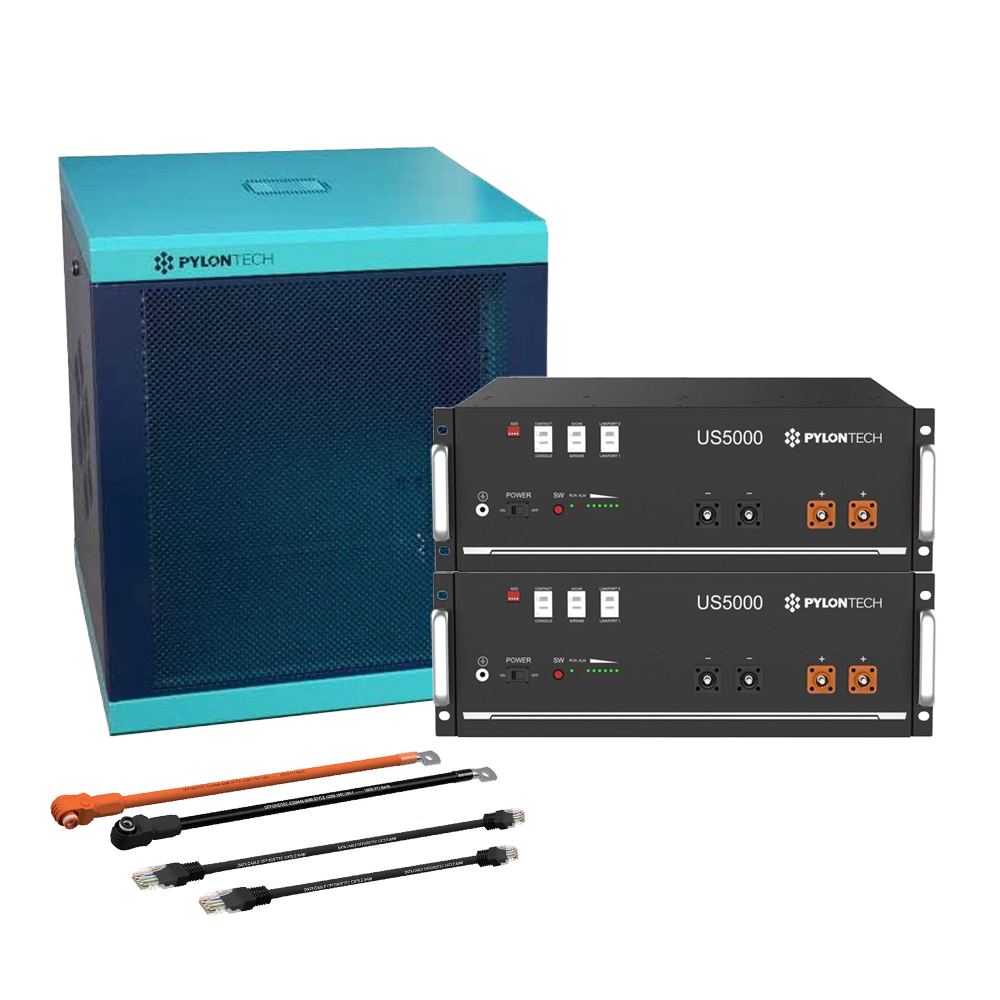 Pylontech 2x us5000 LiFePO4 battery 9.6kWh with inverter connection cable set and battery cabinet