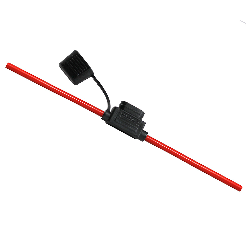 Flachsicherungshalter  inklusive Kabel in schwarz und rot in kompletter Ansicht