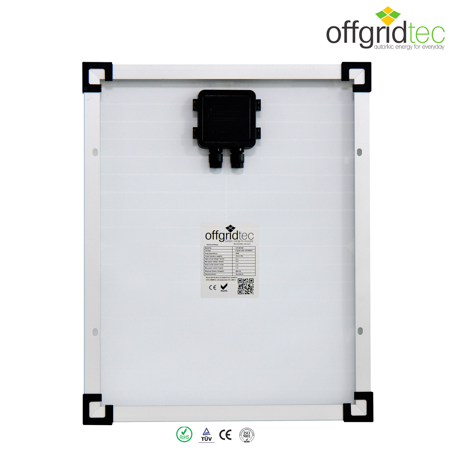 Solarmodul von Hinten mit sichtbarer Anschlussbox