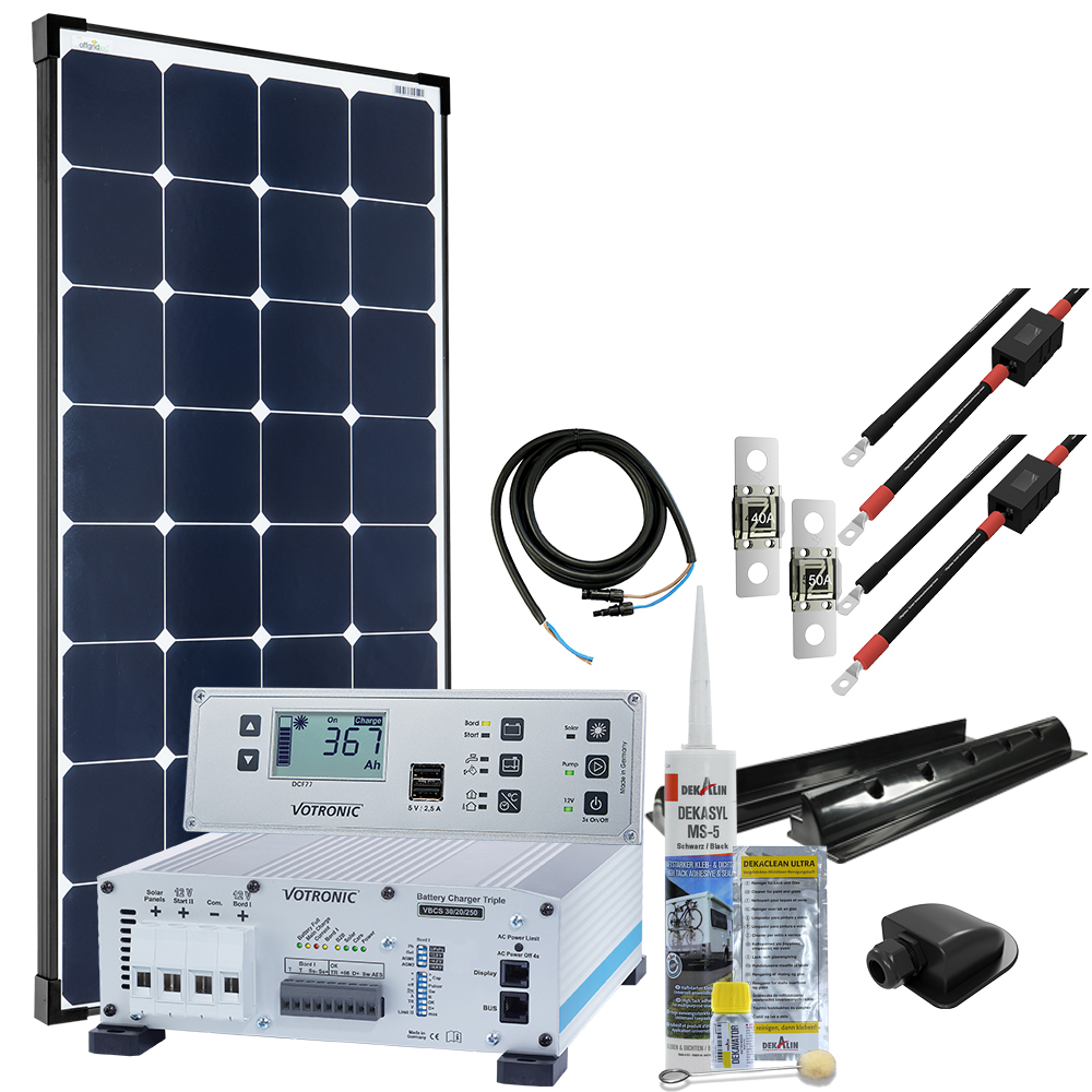 Offgridtec mTriple S camper solar system with 1 x 120W solar module 30/20/250 Votronic Triple Charger and 5747 VPC Jupiter combi panel