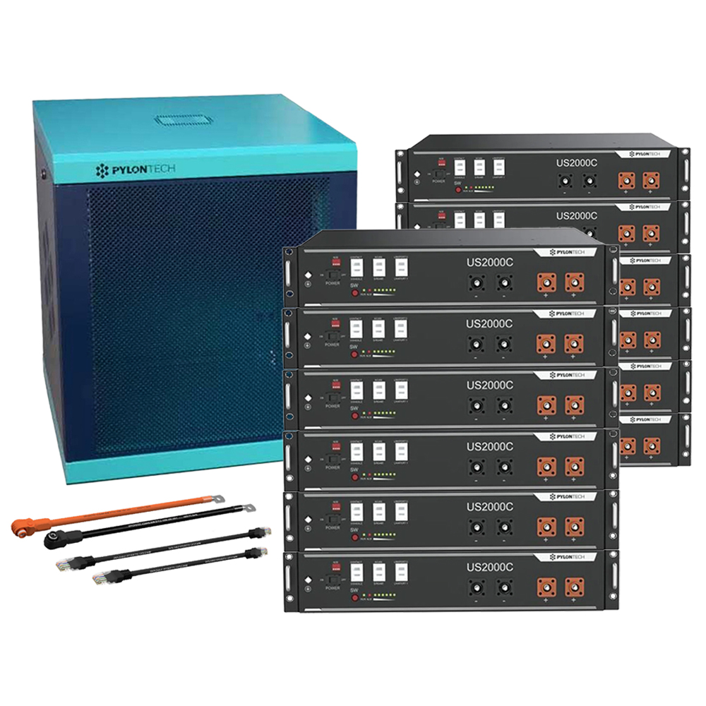 Pylontech 12x US2000CLiFePO4 battery 28.8kWh with inverter connection cable set and battery cabinet