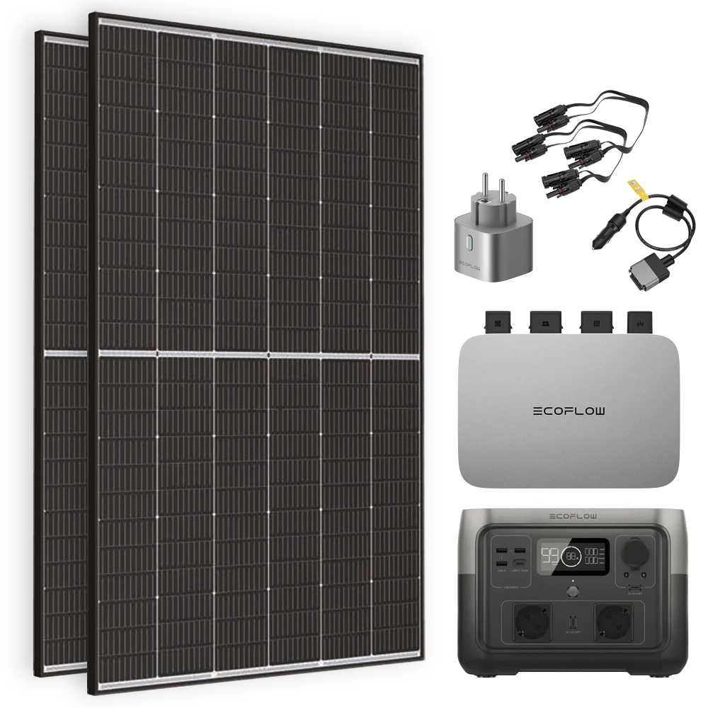 EcoFlow Powerstream 600W-System - River 2 Max Powerstation inkl. 2x Trina 445W Rahmenmodul & Smart-Steckdose