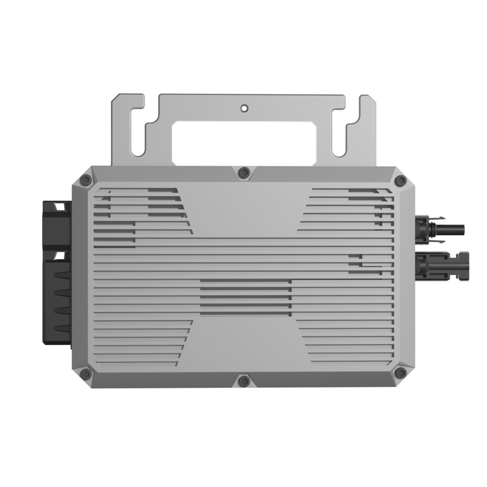 Rückansicht des grauen Hoymiles HF-800-2WB WiFi HiFlow Mikro-Wechselrichter mit Lüftungsschlitzen