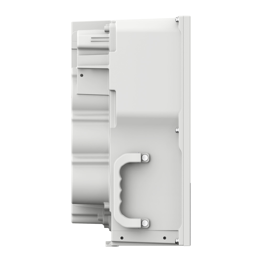 Seitenansicht von rechts: weißer Solax X3-IES-5K AFCI Inverter mit Griff Seitenansicht von rechts: weißer Solax X3-IES-5K AFCI Inverter mit Griff