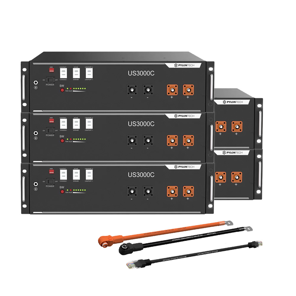 Pylontech 5x US3000C LiFePO4 Batterie 17,5kWh mit Wechselrichter-Anschlusskabelset