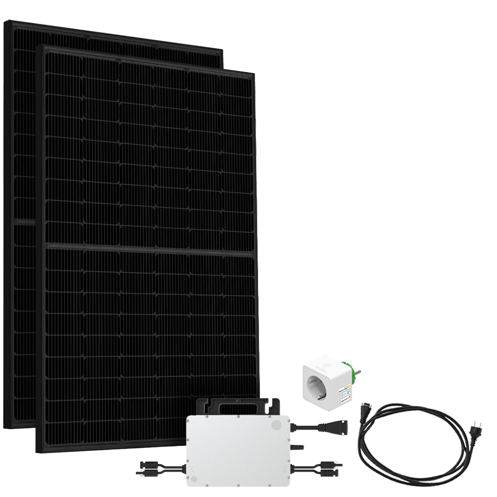 Offgridtec® Solar-Direct 900W HMS-800W-2T Balkonkraftwerk Bifazial Full Black Schukosteckdose - 10m - Ohne Halterung mit Stromzähler