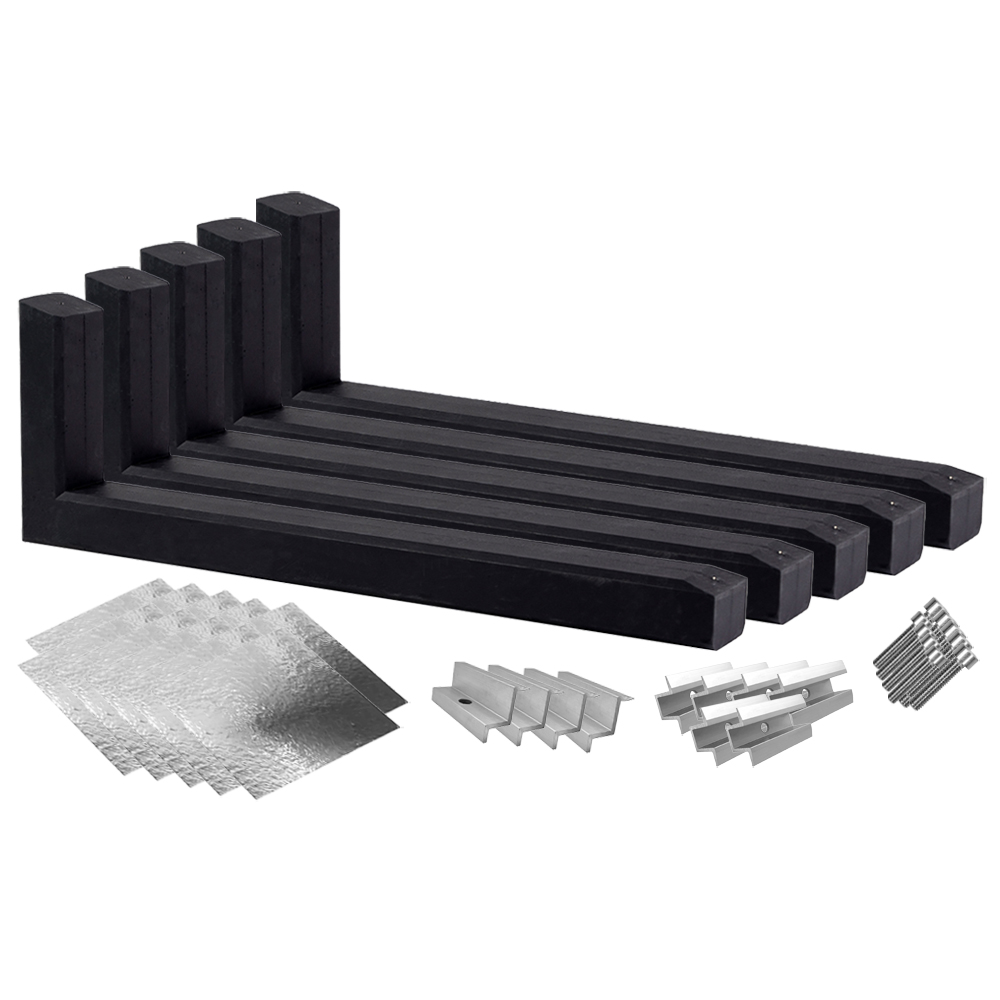 Montageset für 4 Solarmodule mit fünf 15° Wattstone Betonsockeln, Schutzmatten, Klemmen und Schrauben